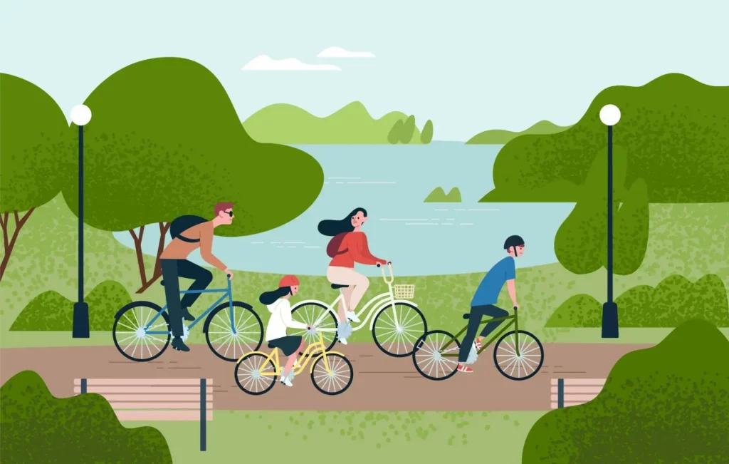 desenho de pessoas andando de bicicleta no parque